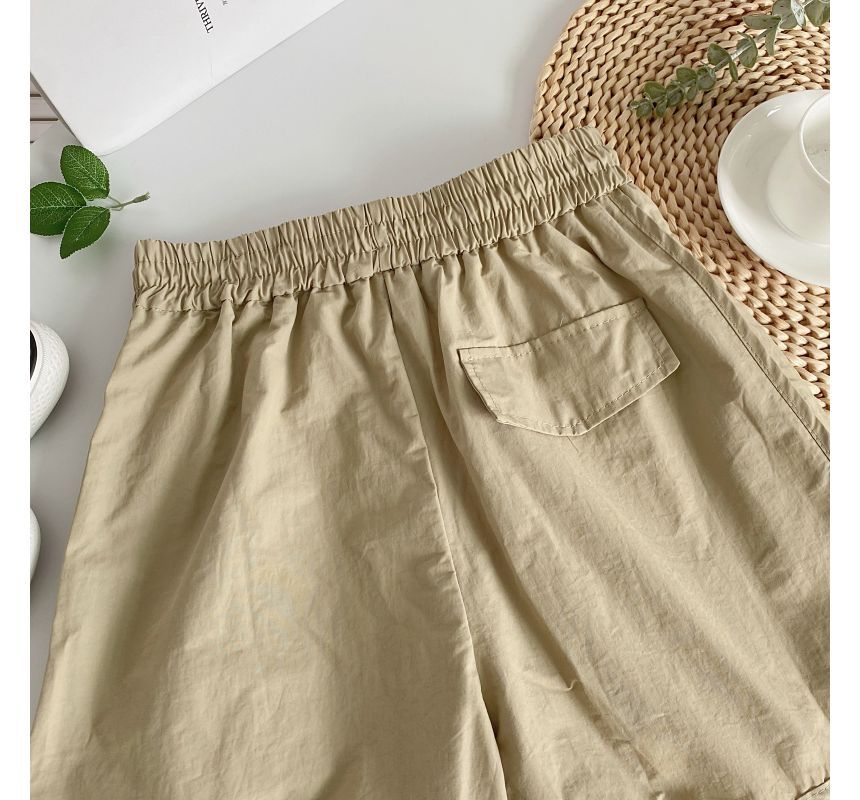 Drawstring Waist Plain Cargo Shorts