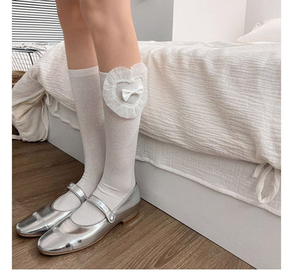 Organza Bow Accent Plain Long Socks