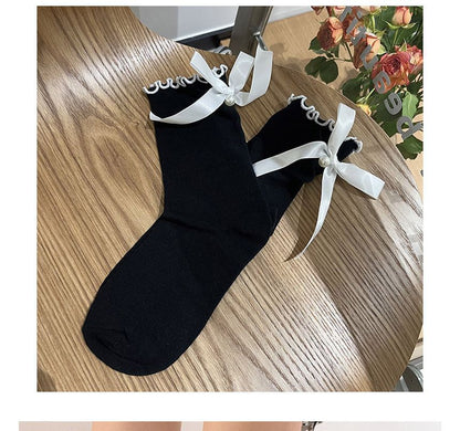 Ribbon Accent Frill Trim Socks