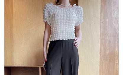 Kurzärmliges, schulterfreies, schlichtes, gerüschtes Oberteil