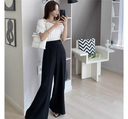 Kurzärmliges, schulterfreies, schlichtes, gerüschtes Oberteil