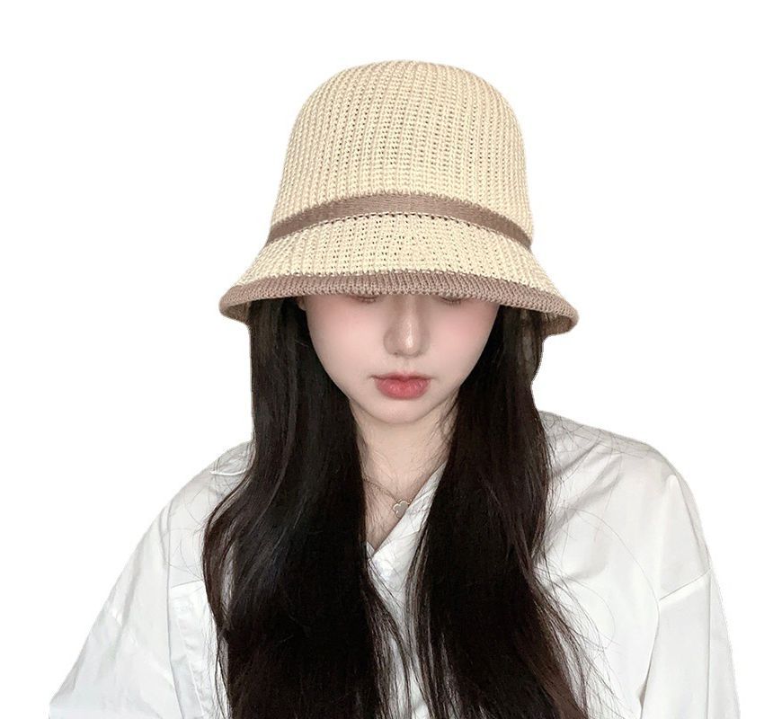 Contrast Trim Straw Bucket Hat