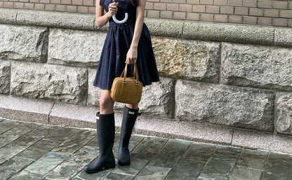 Ärmelloses Mini-A-Linien-Jeanskleid mit eckigem Ausschnitt