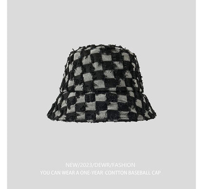 Fringed Checker Denim Bucket Hat