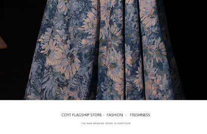 Short-Sleeve Floral A-Line Evening Gown