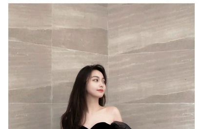 Short-Sleeve Glitter Sheer A-Line Evening Gown