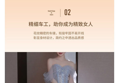 Evening Shoulder A-Line Cold Midi Gown Glitter