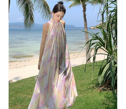 Halter Tie Dye Midi Smock Dress