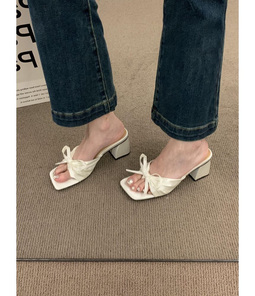 Bow Chunky Heel Slide Sandals