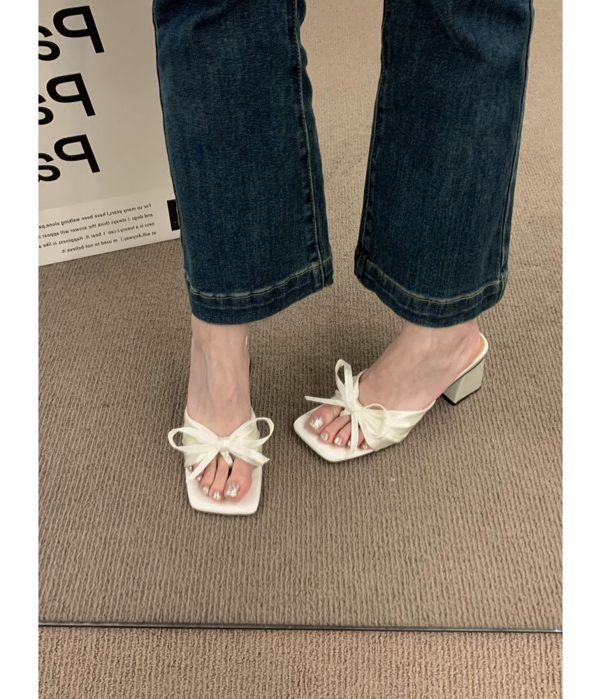 Bow Chunky Heel Slide Sandals