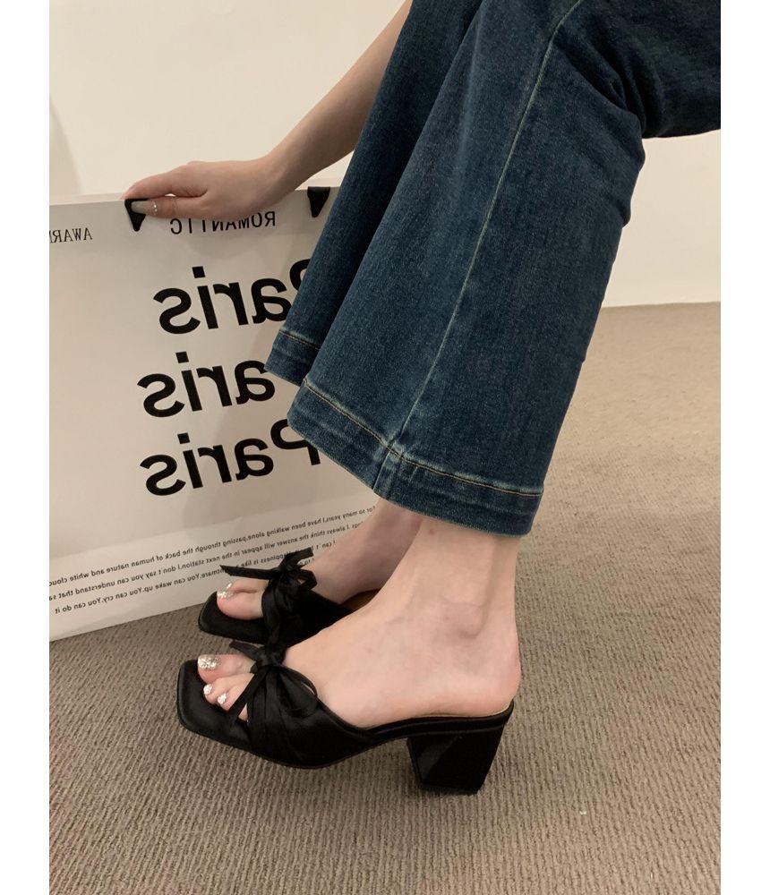 Bow Chunky Heel Slide Sandals