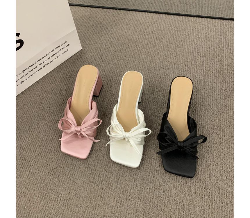 Bow Chunky Heel Slide Sandals