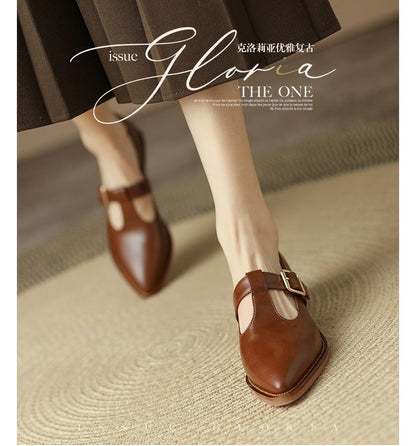 Pointed Chunky Heel Loafers