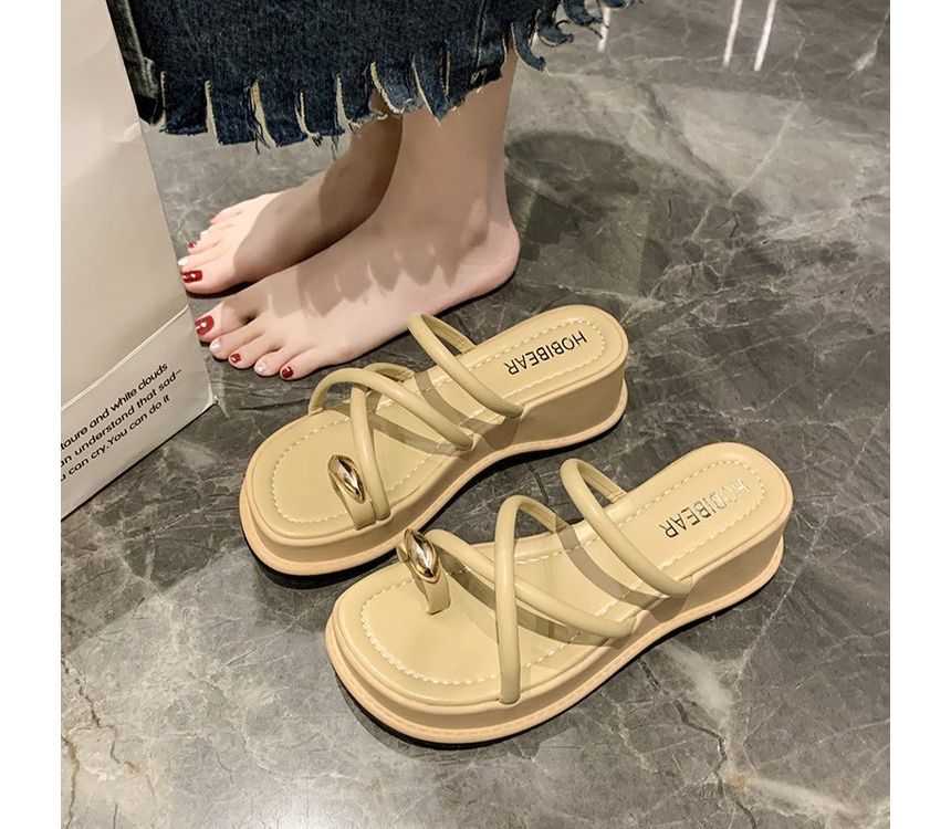 Platform Wedge Heel Toe-Loop Slide Sandals