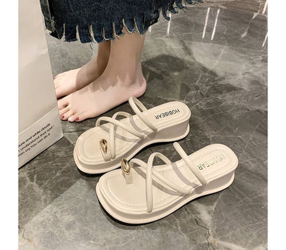 Platform Wedge Heel Toe-Loop Slide Sandals