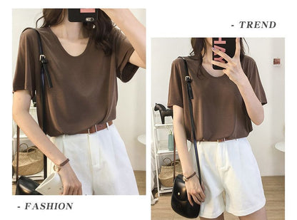 Short-Sleeve V-Neck Plain T-Shirt