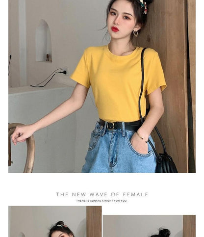 Short-Sleeve Round Neck Plain Tee