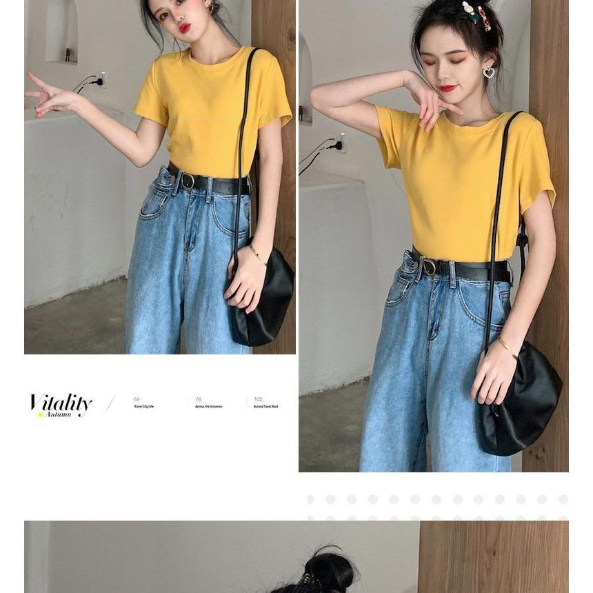 Short-Sleeve Round Neck Plain Tee