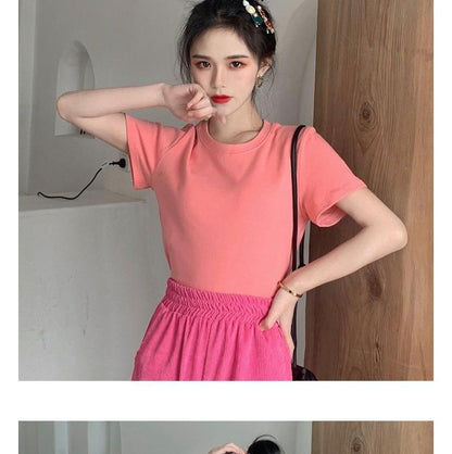 Short-Sleeve Round Neck Plain Tee