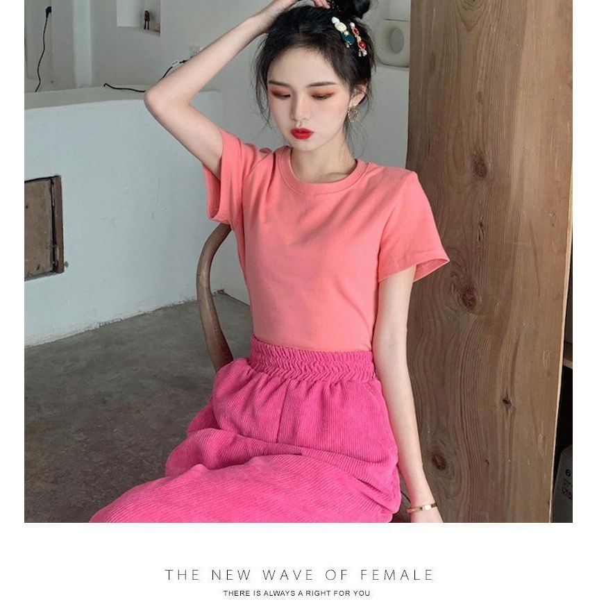 Short-Sleeve Round Neck Plain Tee