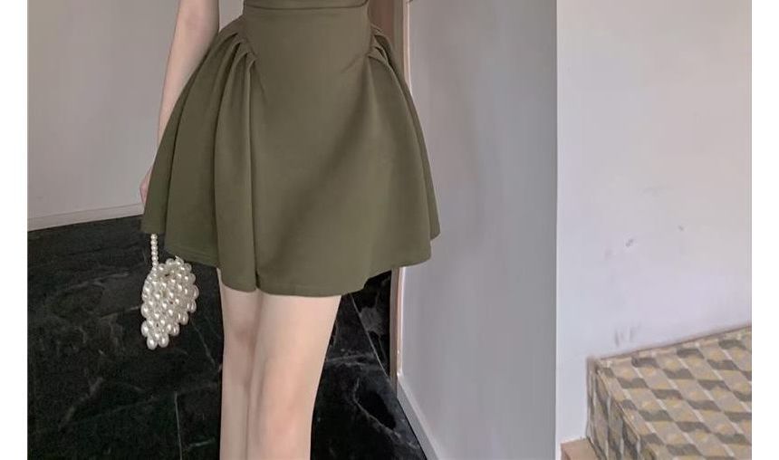 Short-Sleeve Square Neck Plain Mini A-Line Dress