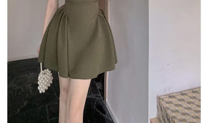 Short-Sleeve Square Neck Plain Mini A-Line Dress