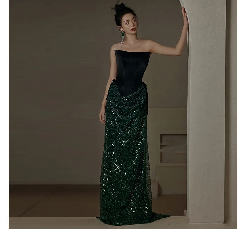 Strapless Sequin Trumpet Evening Gown