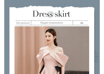 Cold-Shoulder Plain Bow A-Line Evening Gown