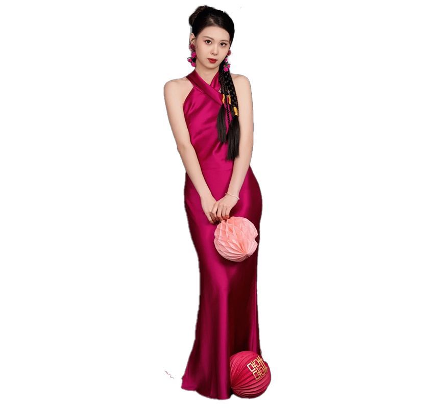 Halter Plain Trumpet Evening Gown