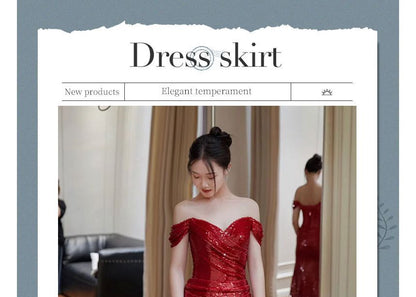 Off-Shoulder Sequin Side-Slit Trumpet Evening Gown