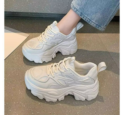 Plain Platform Panel Mesh Sneakers