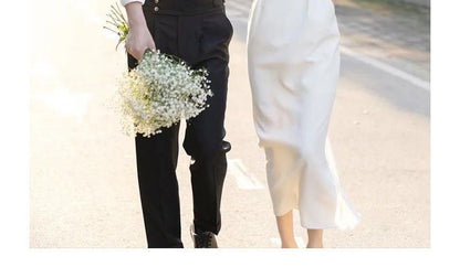 Short-Sleeve Square Neck Plain Sheath Wedding Dress