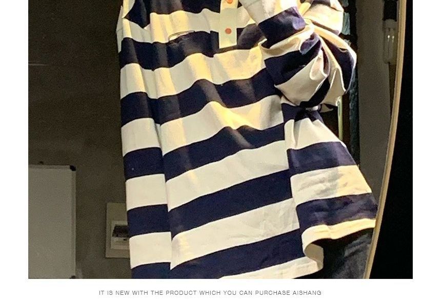 Long-Sleeve Striped Polo Shirt