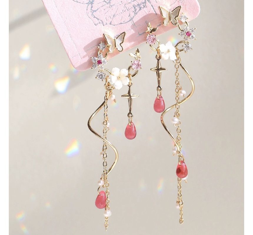 Alloy Fringed Butterfly Floral Swirl Earring