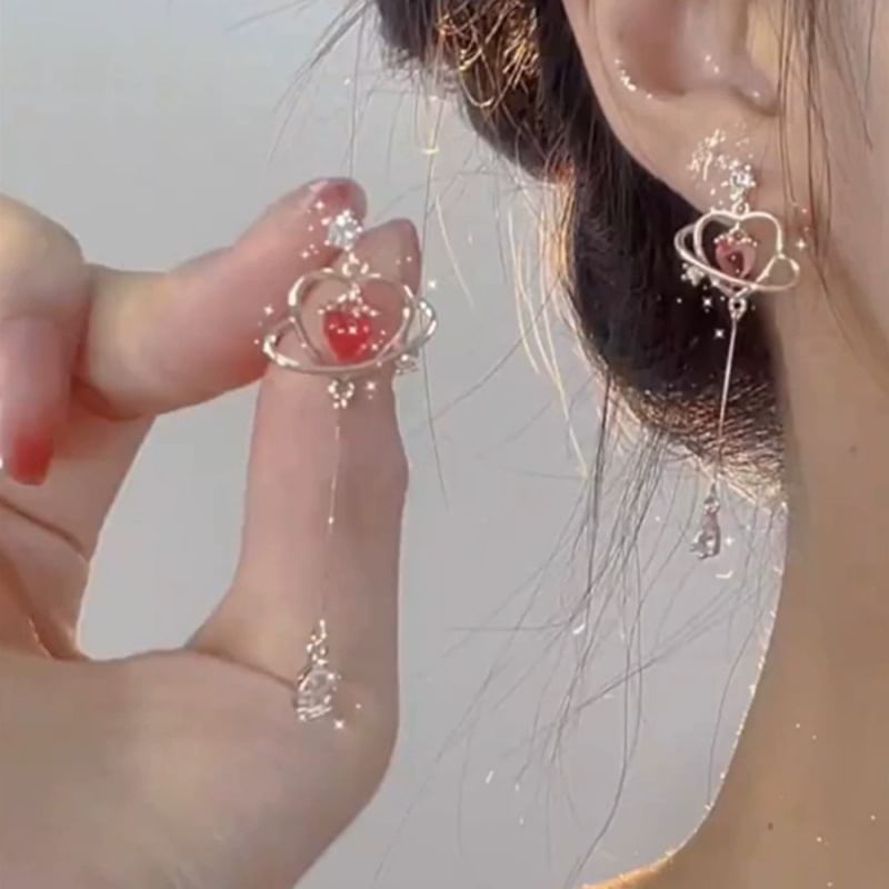 Rhinestone Dangle Alloy Earring Heart