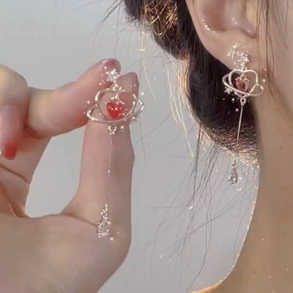Rhinestone Dangle Alloy Earring Heart