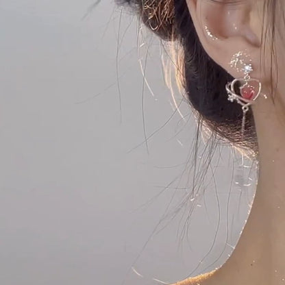 Rhinestone Dangle Alloy Earring Heart