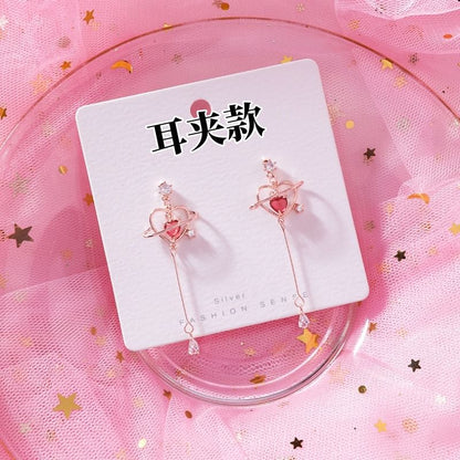 Rhinestone Dangle Alloy Earring Heart