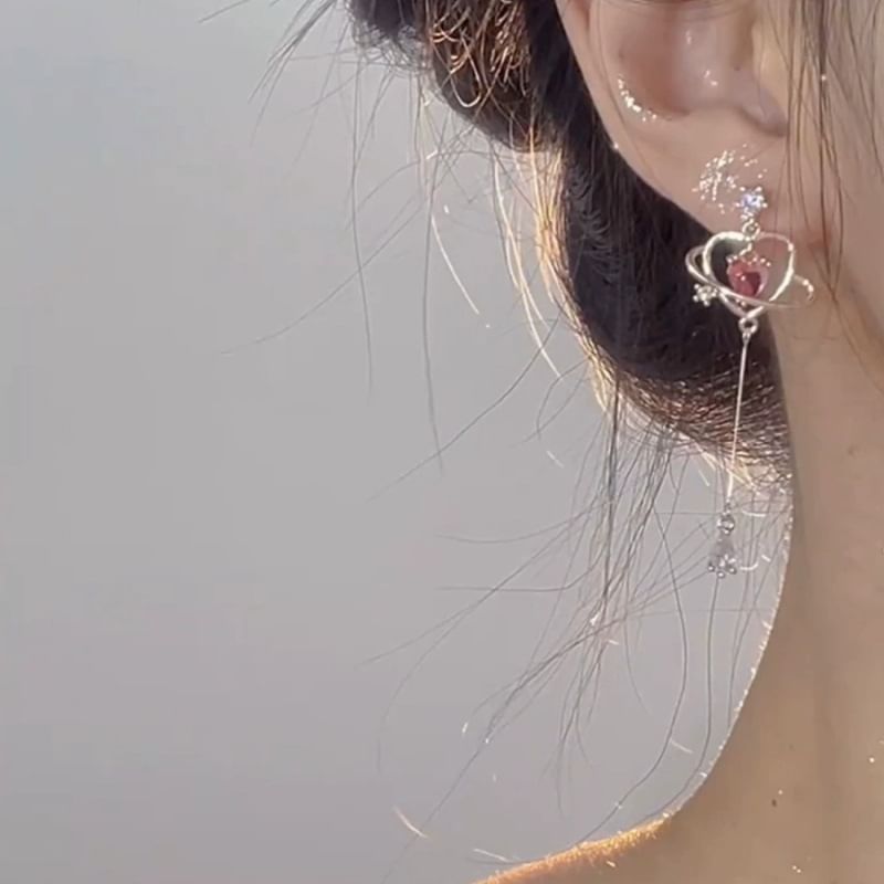Rhinestone Dangle Alloy Earring Heart