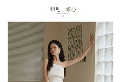 Strapless Plain Midi A-Line Wedding Dress