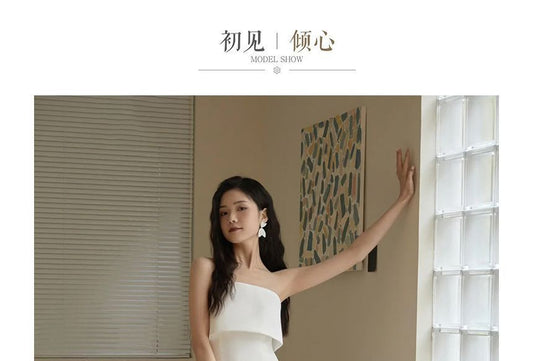 Strapless Plain Midi A-Line Wedding Dress