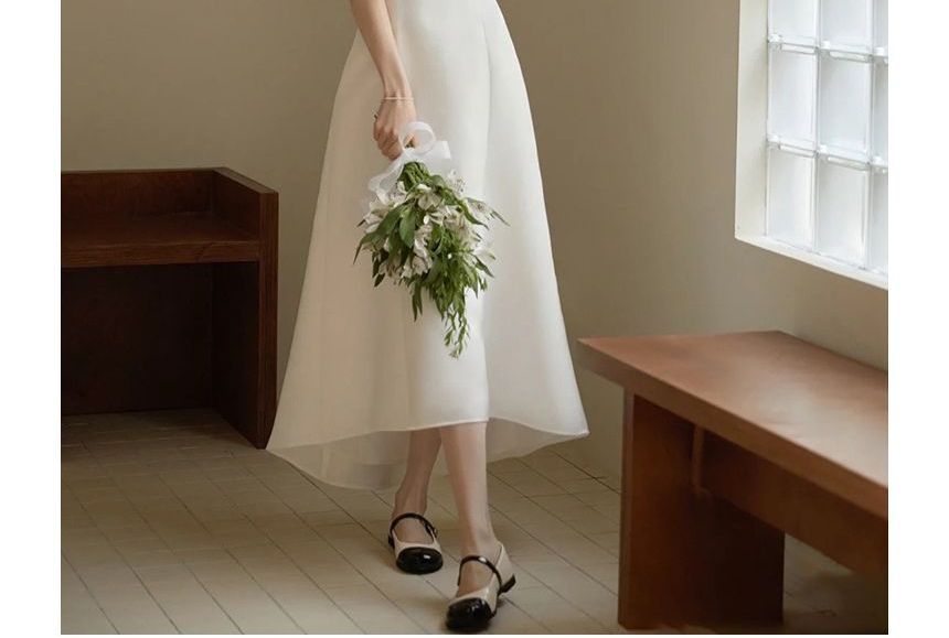 Strapless Plain Midi A-Line Wedding Dress