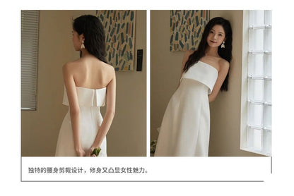 Strapless Plain Midi A-Line Wedding Dress