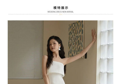 Strapless Plain Midi A-Line Wedding Dress