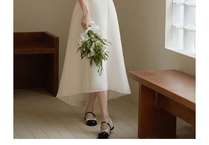 Strapless Plain Midi A-Line Wedding Dress