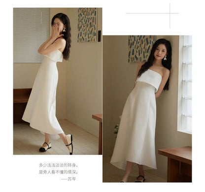 Strapless Plain Midi A-Line Wedding Dress