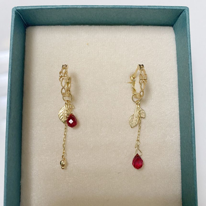 Leaf Agate Asymmetrical Alloy Drop Earring (various designs)