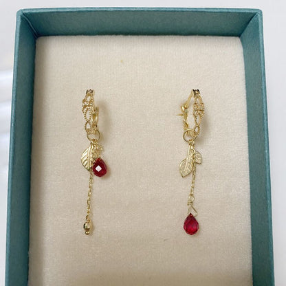 Leaf Agate Asymmetrical Alloy Drop Earring (various designs)