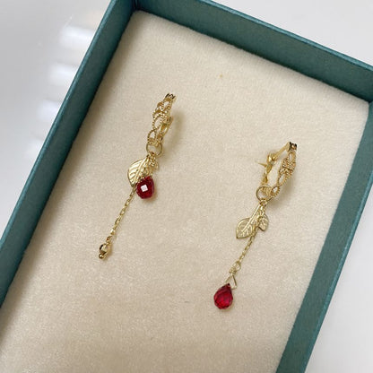 Leaf Agate Asymmetrical Alloy Drop Earring (various designs)