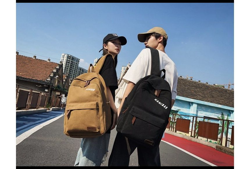 Rucksack aus Canvas mit Schriftzug-Print